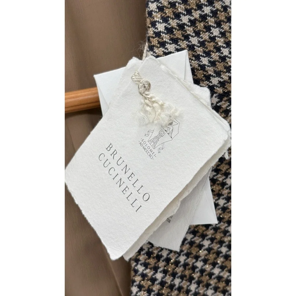 New Brunello Cucinelli Blazer Women Tan Gold 44 8 Houndstooth Old Money  Linen‎